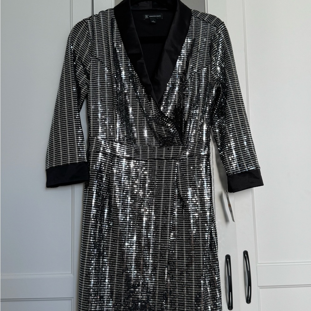 INC International Concepts Silver Sequin Wrap Dress size S